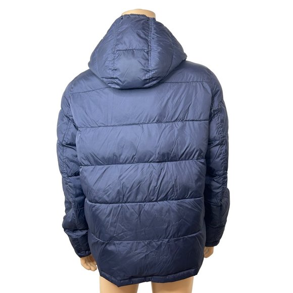 Tommy Hilfiger Men’s Puffer Jacket L Navy Blue Quilted Hooded Zip & Snaps Winter - Picture 3 of 16
